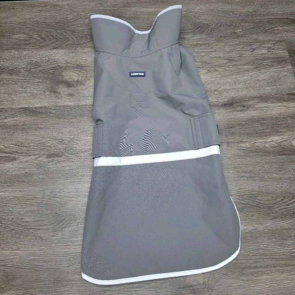 Land's End Dog Solid Squall Jacket - LARGE - Grey With Blue Liner - Adjustable